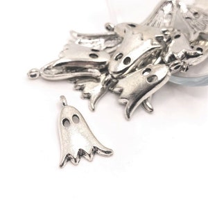 1, 4, 20 or 50 BULK Silver Cute Ghost Charms, Spooky Halloween, 12 x 18 mm | Ships Immediately from USA | AS1569