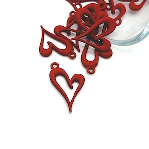 4, 20 or 50 BULK Red Double Sided Asymmetrical Open Heart Charms, 15x24 mm | Ships Immediately from USA | RD1311