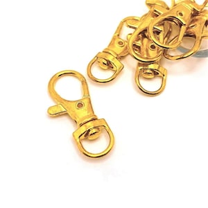 4, 20 or 50 BULK Gold Swivel Lobster Clasps, Keychain Base, Lanyard Clip, Parrot Claw, 15x37mm | Ships Immediately from USA | GL637