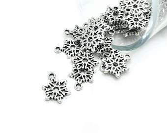 4, 20 or 50 BULK Small Snowflake Charms, Silver Snowflake, Winter Charm, Christmas, Holidays, 15x11mm | Ships Immediately from USA | AS866