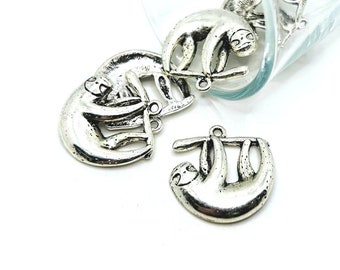 4, 12 or 25 BULK Silver Sloth on Branch Charms, Cute Sloth, 26x24mm | Ships Immediately from USA | AS740