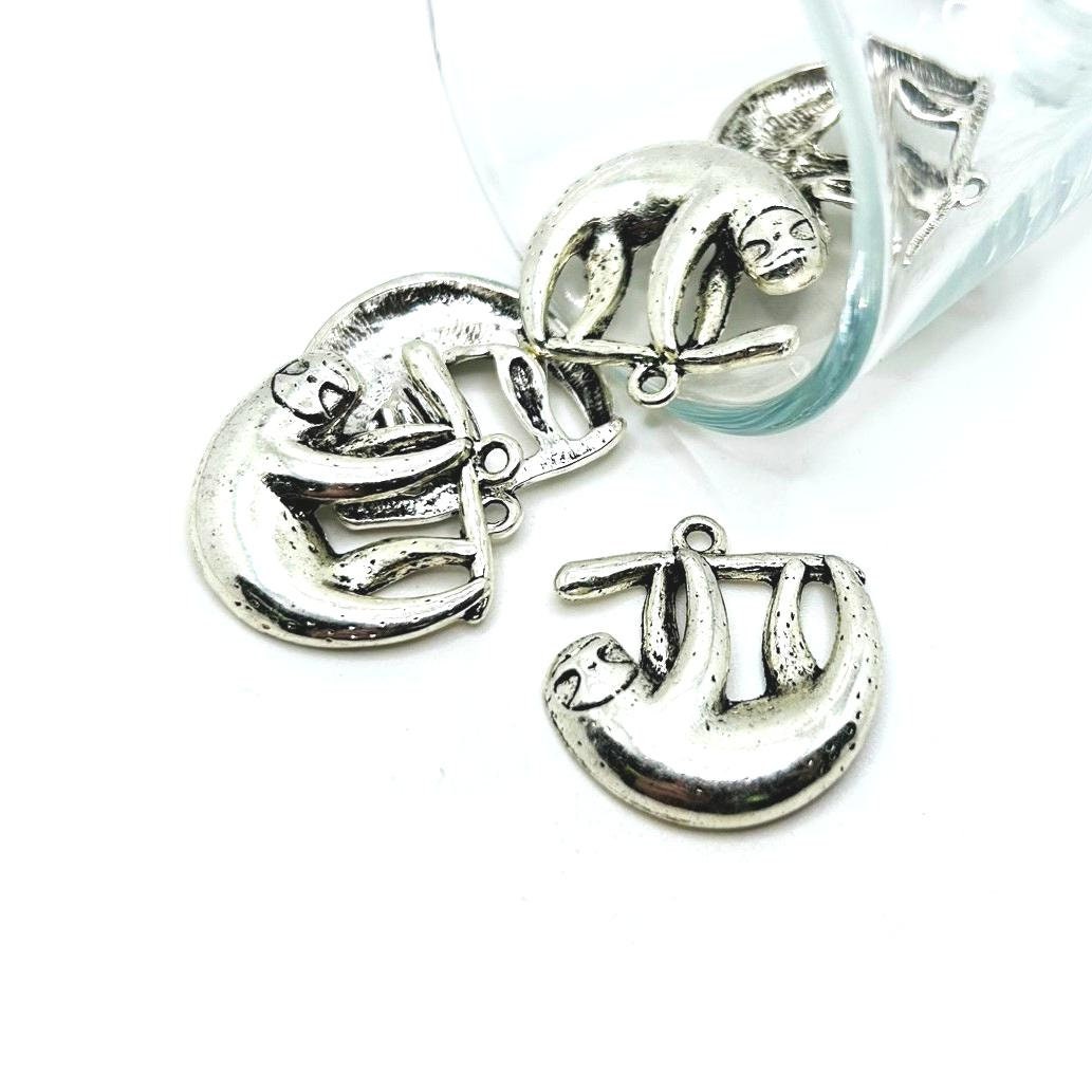 4, 12 or 25 BULK Silver Sloth on Branch Charms, Cute Sloth, 26x24mm | Ships Immediately from USA | AS740