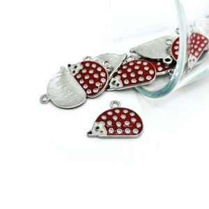 4, 20 or 50 BULK Enamel Hedgehog Charms, Pet Charm, Red, 16x25mm | Ships Immediately from USA | RD791