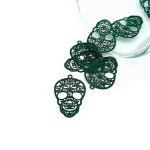 1, 4, 20 or 50 BULK Dark Blue Sugar Skull Charms, Flowered Skull, Dia De Los Muertos, Day of the Dead | Ships Immediately from USA | DB1175