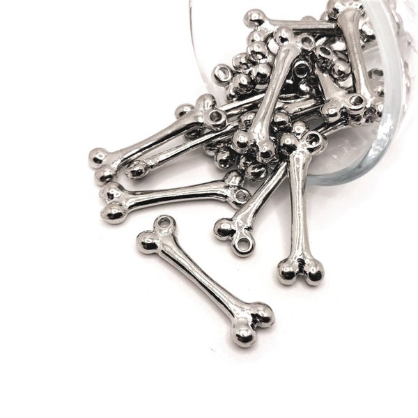 4, 20 or 50 BULK Silver Femur Bone Charm, Silver Skeleton Charm, Anatomy, Leg Bone, Halloween, 3D | Ships Immediately from USA | AS954