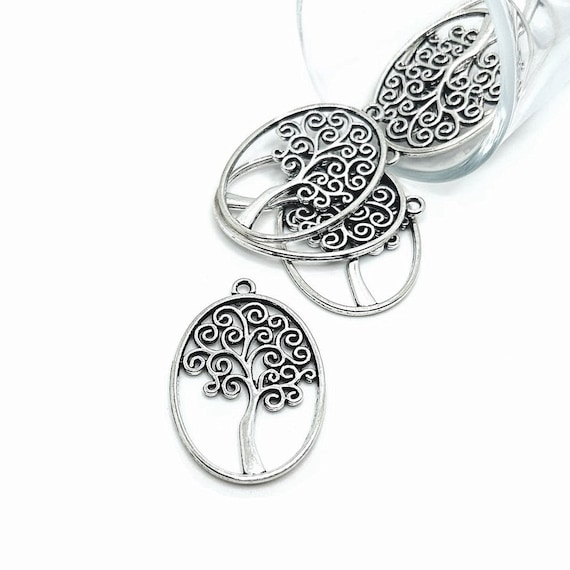 4, 20 or 50 BULK Oval Silver Tree of Life Pendants, Silver Tree Charm, Double Sided, Large Charm | Ships Immediately from USA | AS1000