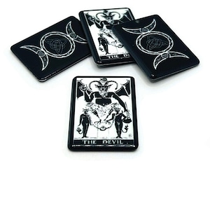 1, 4 o 20 amuletos de la carta del Tarot del Diablo, amuleto de Tarot, Wicca, blanco y negro - Doble cara / Envío inmediato desde EE. UU. / BK1639