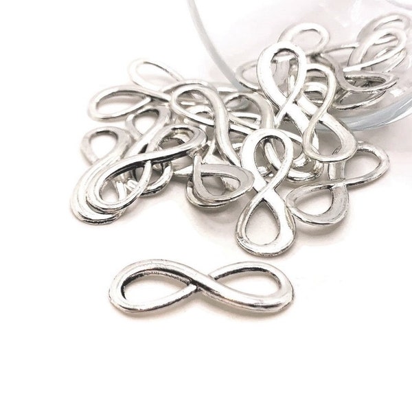 4, 20 or 50 BULK Infinity Connector Charms, Silver Eternity Curved Jewelry Charm, 23 x 8mm | Ships Immediately from USA | AS033