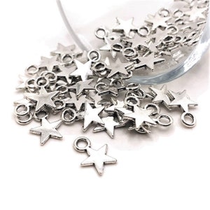 4, 20 or 50 BULK Antique Silver Star Charms, Small Celestial Charm, Tiny Flat Star Pendant, 11 x 8mm | Ships Immediately from USA | AS059