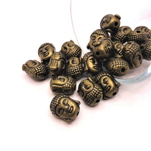 4, 20 or 50 BULK Bronze Buddha Head Beads, 3D Tibetan Charms, Double Sided Happy Charm, Buddhism | Ships Immediately from USA | BR010