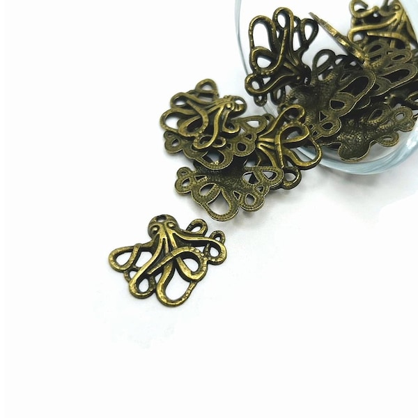 4, 20 or 50 BULK Octopus Charms, Antique Bronze Steampunk Kraken, Cthulhu Charm, 23x 20mm | Ships Immediately from USA | BR041