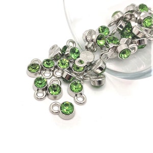 4, 20 or 50 BULK Small Rhinestone Charms, Light Green Rhinestones ...