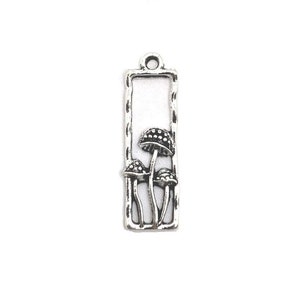 1, 4, 20 or 50 BULK Silver Mushroom Rectangle Pendant Charm, Golden Teacher Pendant, Toadstool Charm, | Ships Immediately from USA | AS1484