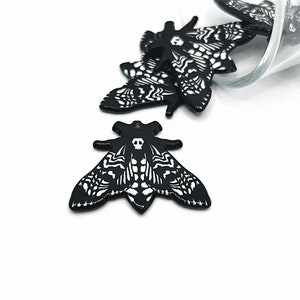 1, 4 or 20 BULK Black and White Death&#39;s Head Moth, Halloween, Acrylic, Witchy Pendant, Double Sided | Ships Immediately from USA | BK1378