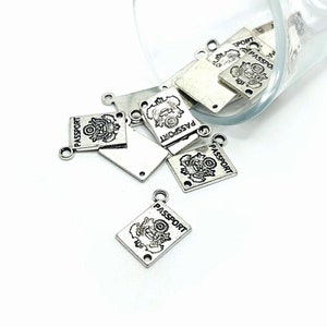 4, 20, or 50 BULK Silver Passport Charms, Travel Charm, Antique Silver Charm, Wanderlust, 12x18mm | Ships Immediately from USA | AS828