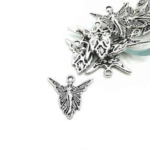 4, 20 or 50 BULK Silver Fairy Charms, Silver Sprite Charm, Angel with Wings Charm, 19x20mm | Ships Immediately from USA | AS1103