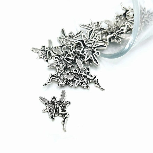 4, 20 or 50 BULK Silver Fairy Charms, Silver Sprite Charm, 15x21mm | Ships Immediately from USA | AS823