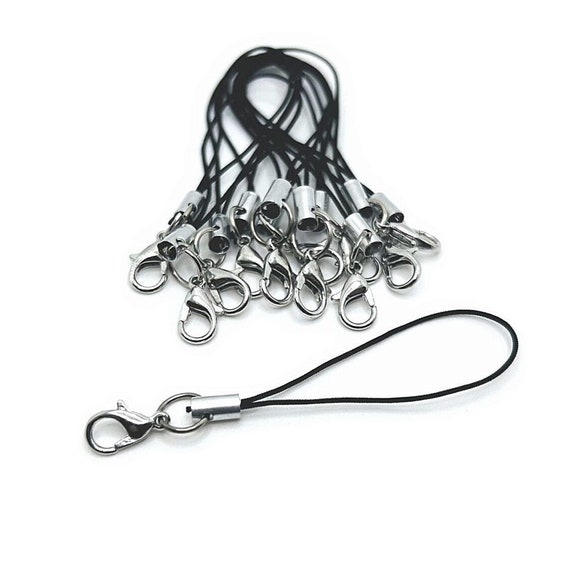 Black and Silver Cell Phone Straps, Phone Lanyard, Wrist Strap