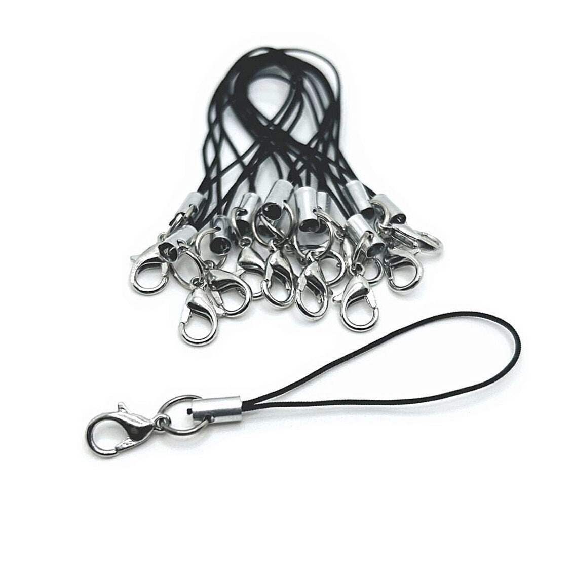 4, 20 or 50 BULK Black and Silver Cell Phone Straps, Phone Lanyard