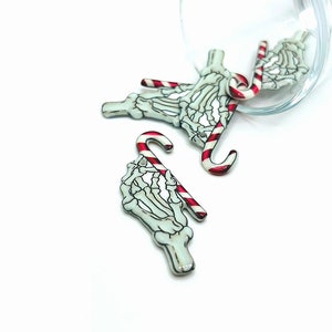 1, 4 or 20 BULK Creepy Christmas Skeleton hand Candy Cane Charm, Double Sided | Ships Immediately from USA | WH1187