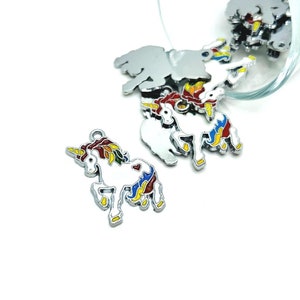 4, 20 or 50 BULK Colorful Unicorn Charms, Rainbow Unicorn Charm, Enamel, 20 x 10 mm | Ships Immediately from USA | EN735