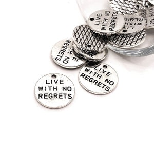 4, 20 or 50 BULK Silver Live with no Regrets Charms, Motivational Charm, Carpe Diem, 15x13mm | Ships Immediately from USA | AS561