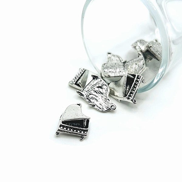 1, 4, 20 or 50 BULK Silver 3D Silver Baby Grand Piano Charms, Double Sided, Music Charm | Ships Immediately from USA | AS1003