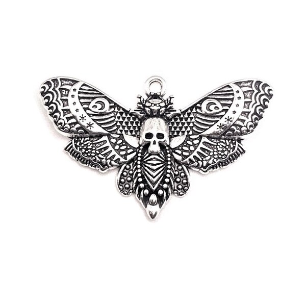 1, 4 or 20 BULK Silver Moth Charms, Decorative Moth, Deaths Head Moth,  21 x 45 mm | Ships Immediately from USA | AS1320