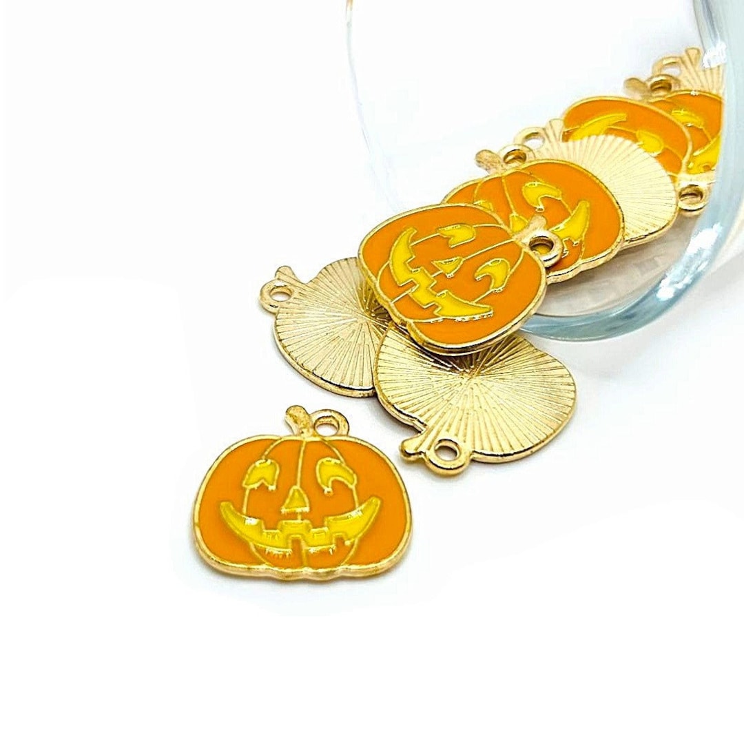 4, 20 or 50 BULK Enamel Jack O Lantern Charms, Pumpkin Charm, Halloween ...