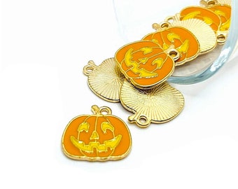 4, 20 or 50 BULK Enamel Jack O Lantern Charms, Pumpkin Charm