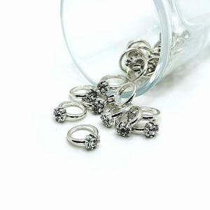 4, 20 or 50 BULK Engagement Ring Charms, Silver Rhinestone Diamond Charm, Wedding, Bridal Shower | Ships Immediately from USA | AS118