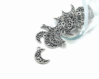 4, 20 or 50 BULK Small Silver Filigree Crescent Moon Charms, Tiny Moon | Ships Immediately from USA | AS1011