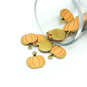 1, 4, 20 or 50 BULK Enamel Pumpkin on Vine Charm, Fall Charm, Thanksgiving Pumpkin Charm, Halloween | Ships Quickly from USA | OR2688