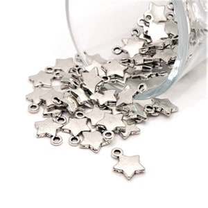 4, 20, or 50 BULK Small Star Charms, Silver Star Charm, Celestial, Space, 11mm | Ships Immediately from USA | AS117
