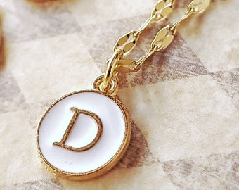 Personalized Initial Necklace: Gold Enamel Monogram Pendant