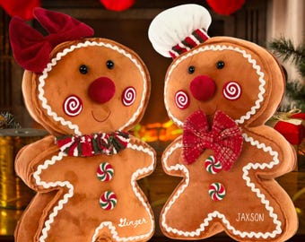 Personalized Gingerbread Plush Pillow: Christmas Holiday Decor