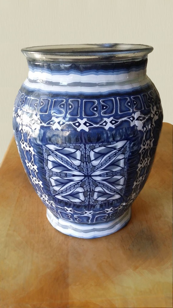 Blue And White Chinese Style Polymer Clay Glass Vase Etsy