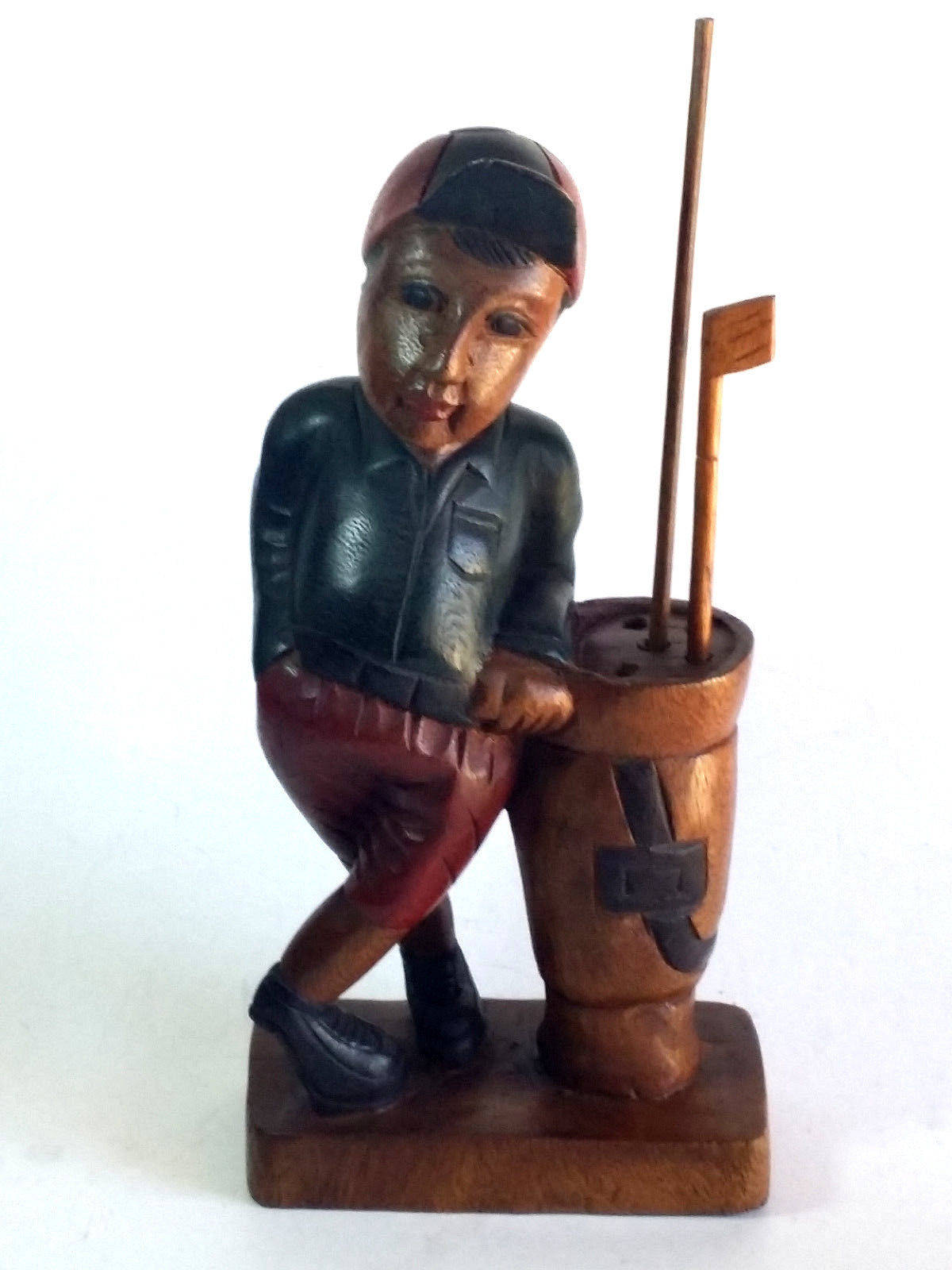 Hand Carved Wooden Golf Player Statue Male Golfer Figurine Etsy