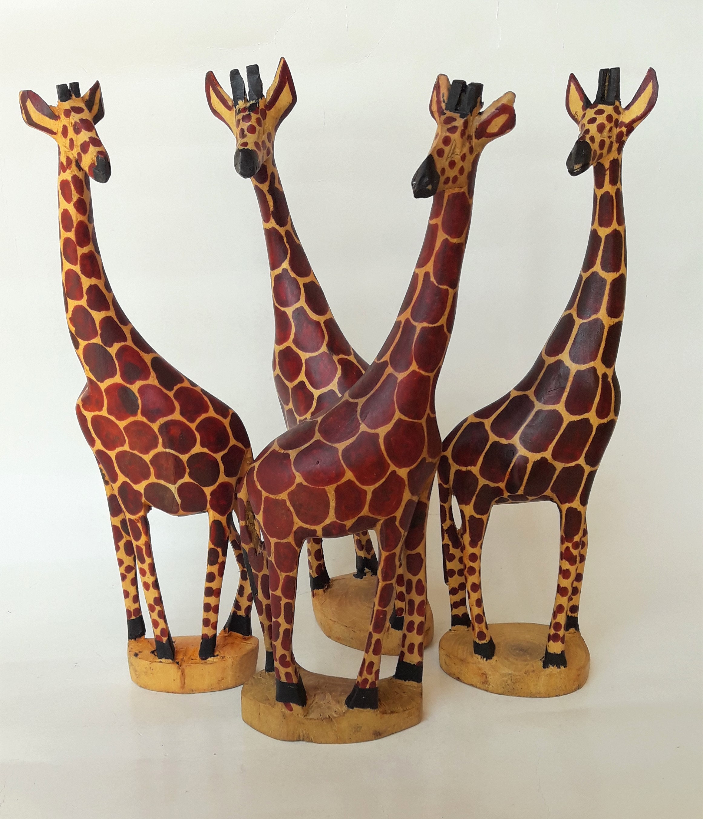 Wooden Giraffe Lot Of 3 African Hand Carved Giraffes Figurines Etsy