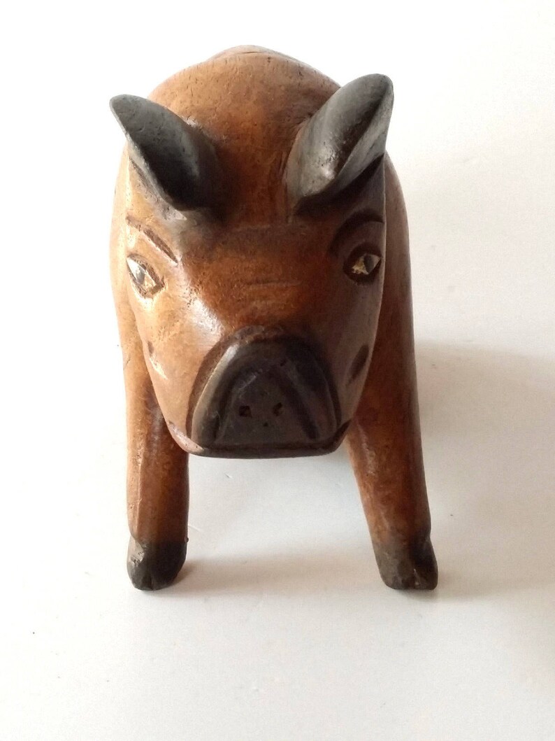 Hand Carved Wooden Pig Figurine Statue 5.5 Teak Wood Etsy