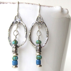 Dangle Earrings Handmade Boho Silver, Czech Bead Earrings, Rustic Dangle Earrings, Bohemian Earrings Dangle, Boho Style Jewelry, Beachy