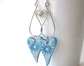 Silver Swirl Earrings, Boho Hammered Earrings, Unique Hammered Dangle Earrings, Bohemian Dangle Earrings, Boho Jewelry, Boho Earrings Dangle