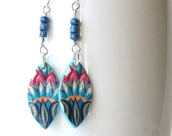 Pendientes colgantes gitanos Boho, pendientes de declaración Boho, pendientes azules colgantes, pendientes azules con cuentas, joyería Boho Chic, colgantes de plata de ley