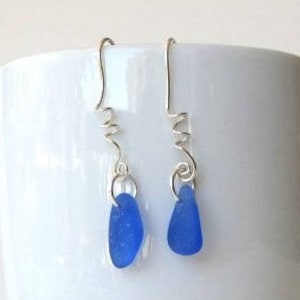 Blue Sea Glass Earrings Dangle, Blue Drop Earrings, Blue Jewelry, Beach Wedding, Bridesmaids Earrings, Long Dangle Earrings Blue, Bohemian
