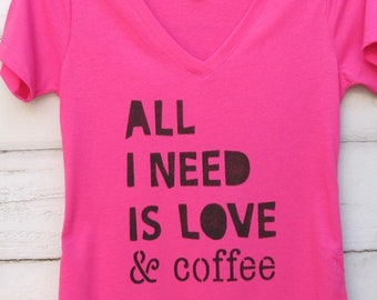 LOVE COFFEE Shirt, Coffee Tshirt, Coffee T-Shirt Women, Graphic Tees, Funny Coffee Shirt, Coffee Lover Tshirt, Quote Shirt, V-Neck Tee