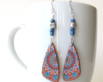 Blue Dangle Earrings Bohemian, Sterling Silver Dangles Earrings, Teardrop Earrings, Bohemian Earrings, Summer Boho Earrings,Colorful Dangles