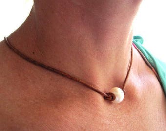 Leather Pearl Necklace, Pearl Choker Necklace, Pearl Leather Necklace, Pearl Necklace Leather, Leather Pearl Choker, Boho Choker Necklace