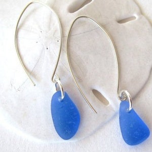 Genuine Sea Glass Earrings, Sea Glass Jewelry Sterling Silver, Blue Sea Glass Earrings, Sea Glass Drop Earrings, Ocean Glass Earrings, Beach