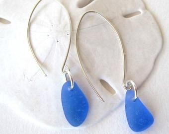 Äkta havsglasörhängen, havsglassmycken i sterlingsilver, blå havsglasörhängen, droppörhängen av havsglas, örhängen av havsglas, strand