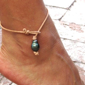 Bijoux en cuir de perle tahitien, bracelet de cheville de perle tahitien, bracelet de cheville de perle tahitien, cheville de dangle, bracelet de cheville femmes et hommes,Boho Anklet